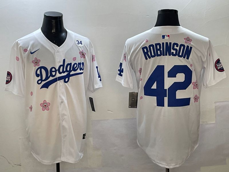 Men Los Angeles Dodgers #42 Robinson White Sakura Edition 2025 Nike MLB Jersey style 5